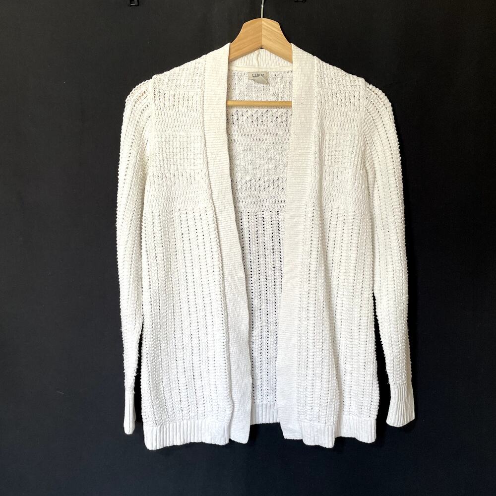 L.L. Bean white knit cardigan coastal beach women's size XS cotton vintage